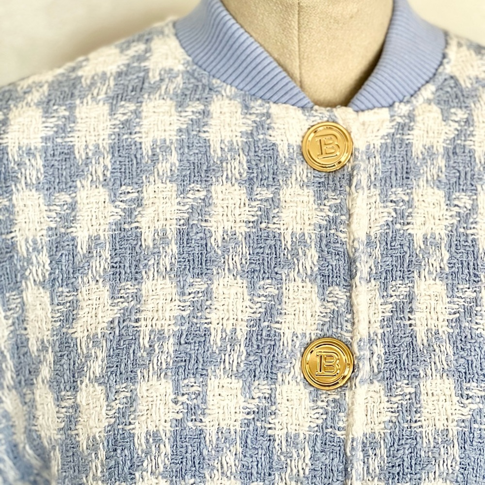 NWT Balmain Light Blue Tweed Bomber Jacket - Picture 8 of 12